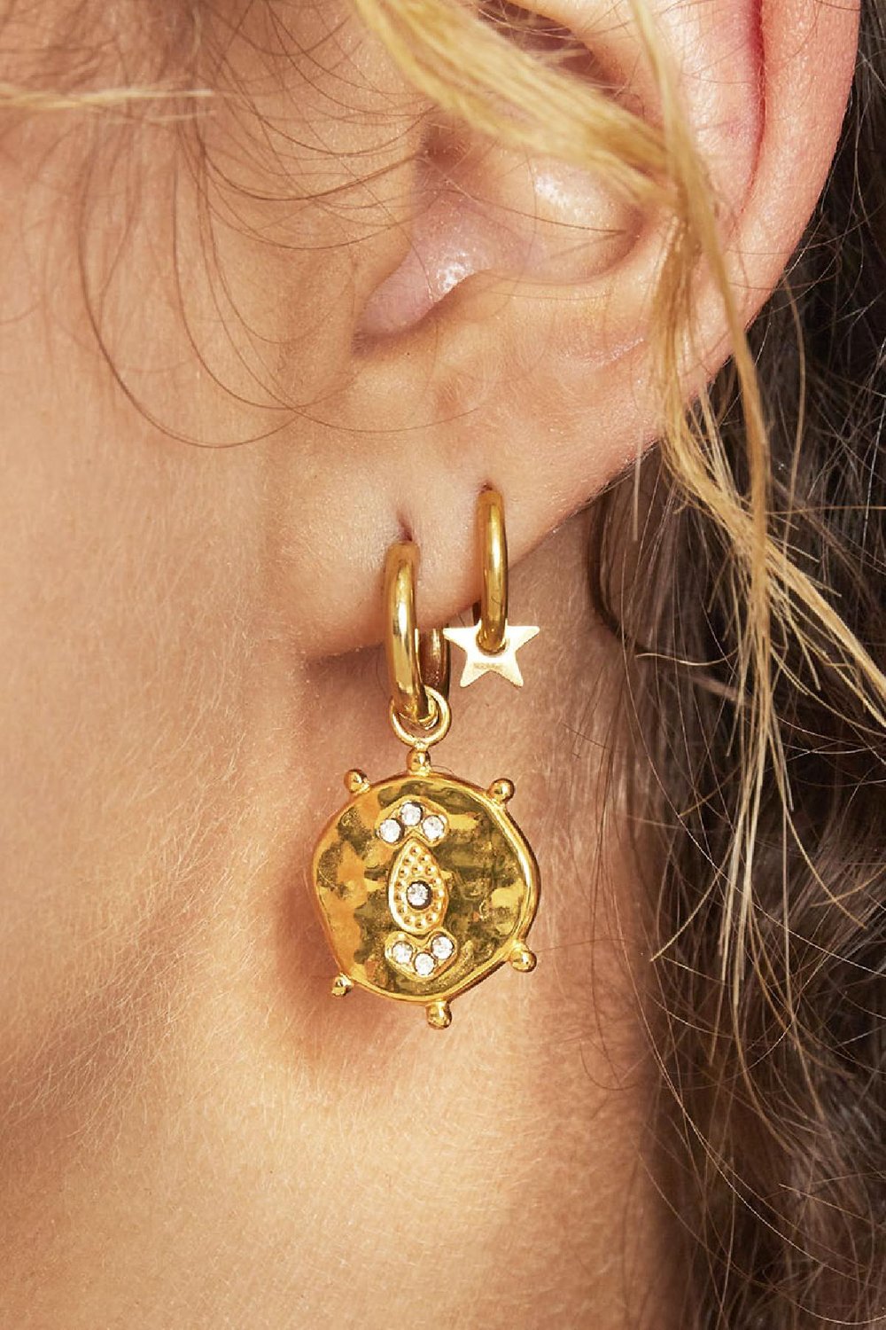 Oorbellen Funky Coin Goud kleur Stainless Steel h5Afbeelding3